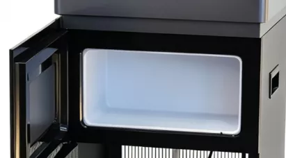 Large built-in storage cabinet with door open